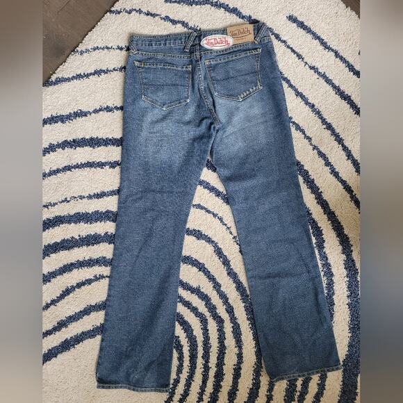 Vintage VonDutch Y2K Boot Cut Jeans Size 31 Dark Wash Distressed - Picture 2 of 9